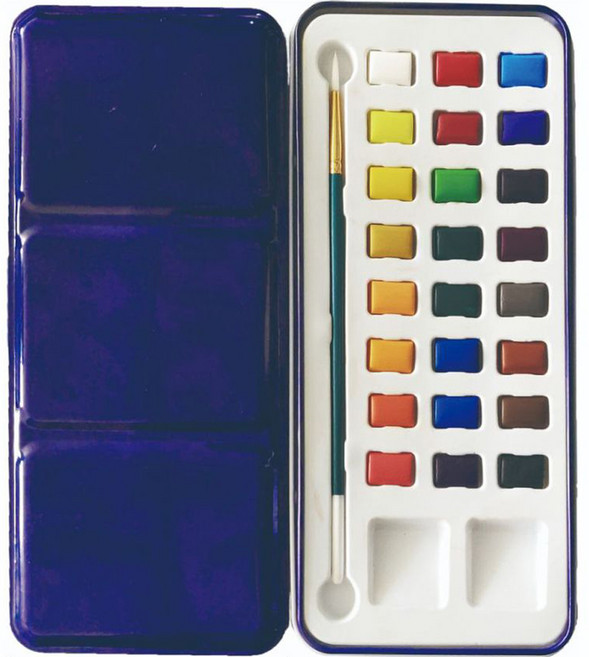 고농축 형광 펄 수채화 고체 물감, 24색