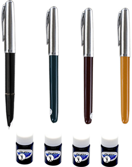 진하오 86 만년필 4종 + 병잉크 15ml 4p 세트, 블랙, 그린블랙, 버건디, 브라운, EF