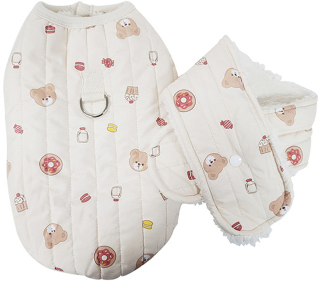 도그맘 반려동물 패딩조끼점퍼 + 목도리 세트, 아이보리, 1개