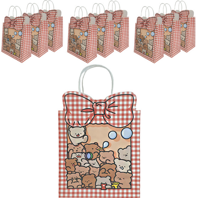 아이작큐브 선물포장 리본체크 종이가방 10p, 레드