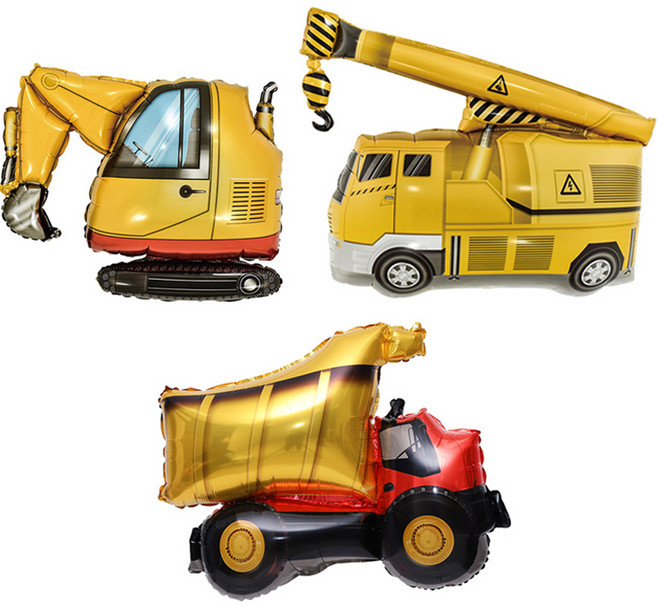 조이파티 중장비 은박풍선 포크레인 + 크레인 + 덤프트럭 세트, 혼합색상, 1세트