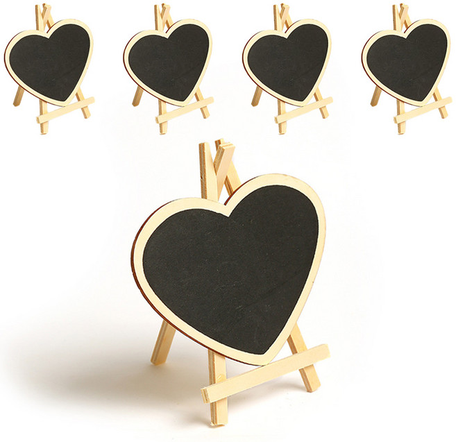 라이프스윗 다용도 우드 미니 칠판 스탠드 우드 메모판 하트 5p, 나무(하트)