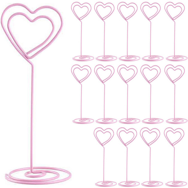 라이프스윗 다용도 스탠드 메모 클립 명함 메서지 집게, 핑크(하트), 15개