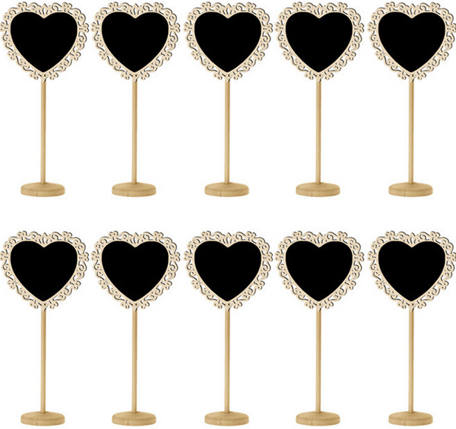 라이프스윗 펀칭 원목 미니 칠판 스탠드 메모판 하트 10p, 나무(하트)