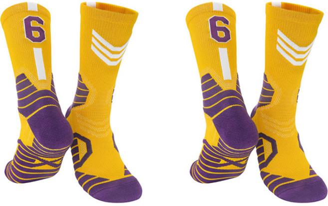 SNF 四季加厚底運動籃球足球襪 2雙組, 38 紫黃 6號