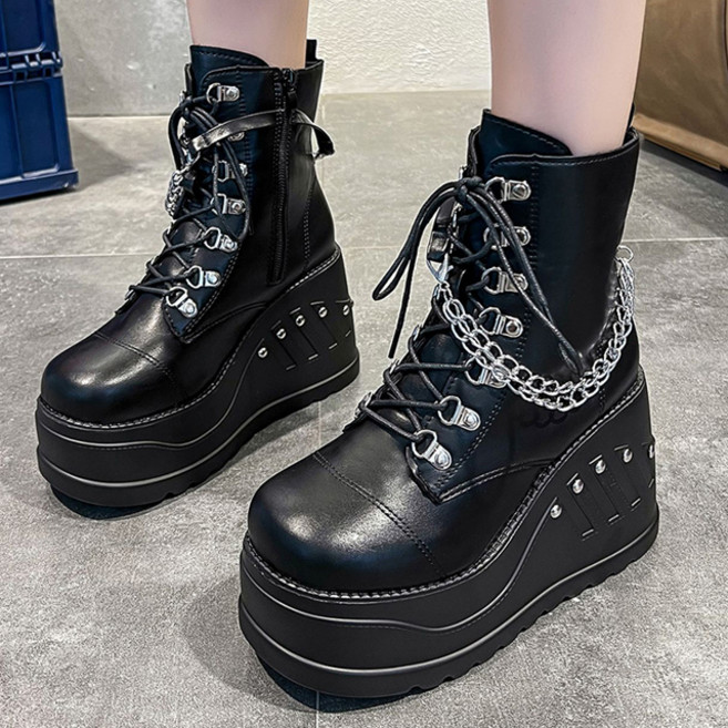 페이퍼먼츠 체인 스트랩 통굽 키높이 힙합 발목 워커 00938