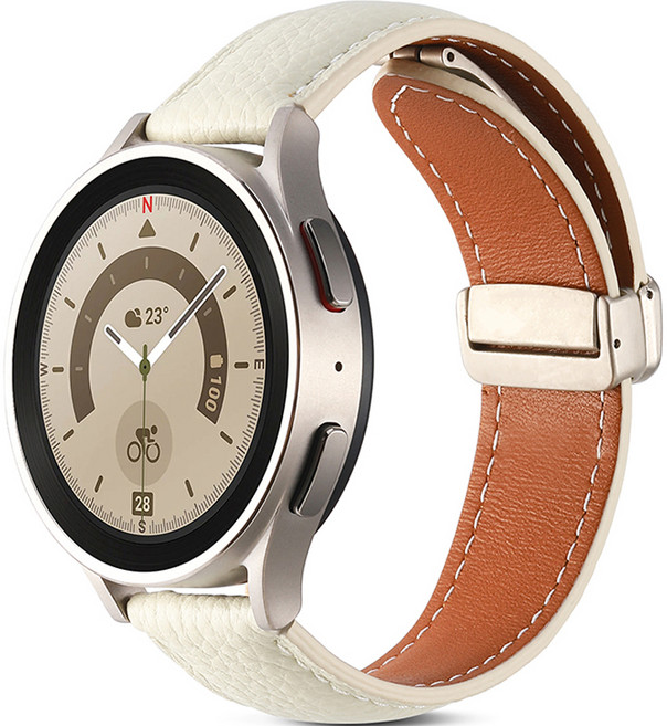 HAMATE 磁吸扣皮革智慧手錶錶帶 20mm, 象牙白