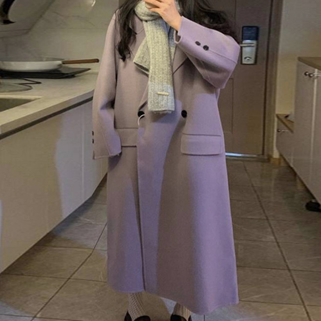 메이첼 여성용 풀릅 오버핏 양면 모직 롱 코트 01788