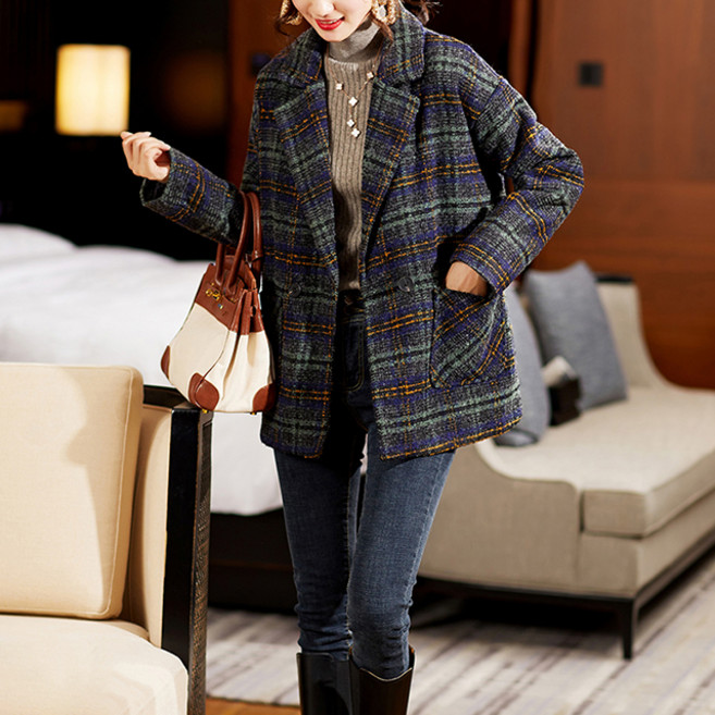 아뗄릭 여성용 빅사이즈 겨울 빈티지 원 버튼 미디 모직 자켓 01521