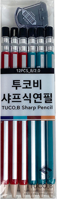 투코비 샤프식 육각 연필 2.0 B 4종 x 3p + 심깎이 세트, 혼합색상, 1세트