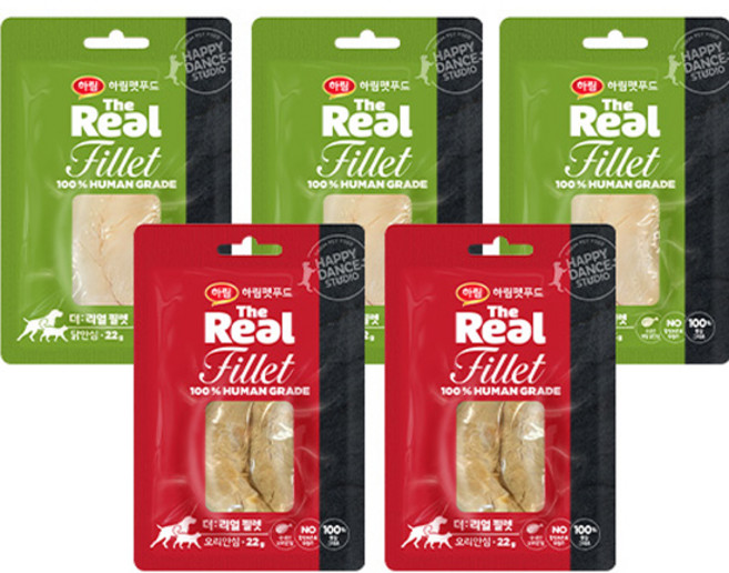 하림펫푸드 전연령 반려동물 더리얼 필렛 버라이어티팩 습식사료 오리안심 2p + 닭안심 3p 세트, 혼합맛, 22g, 1세트