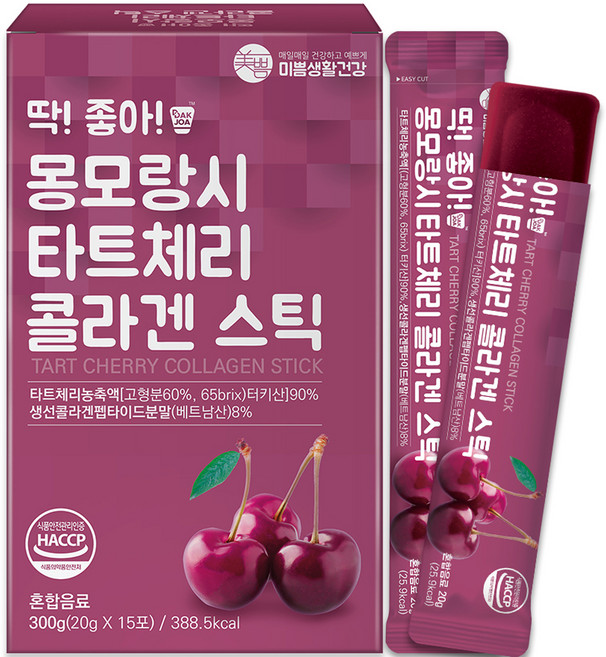 미쁨생활건강 딱 좋아 몽모랑시 타트체리 콜라겐 젤리 스틱 15p, 300g, 1개