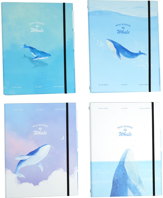 핑크풋 7000 고래 미니 바인더노트 4종 세트, 블루, 1세트