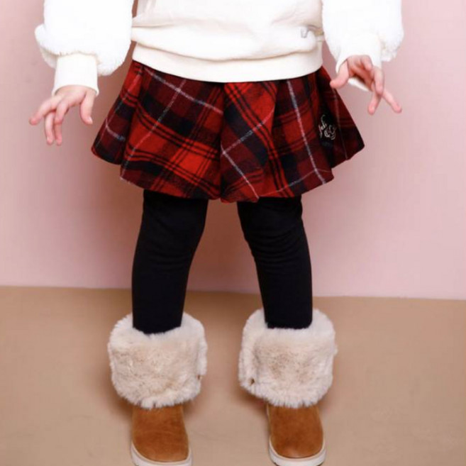 젤리스푼 여아용 Top 찜콩이 체크 밍크 기모 보온 스커트 레깅스