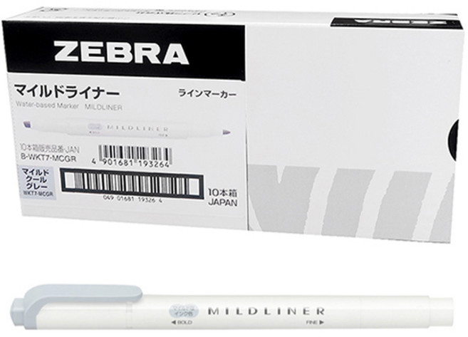 제브라 마일드라이너 형광펜, 쿨그레이, 10개
