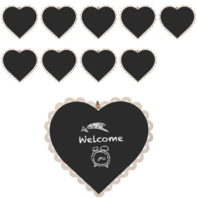 라이프스윗 펀칭 다용도 미니 칠판 태그 메모판 벽걸이 장식 펀칭 하트 10p, 나무(하트)