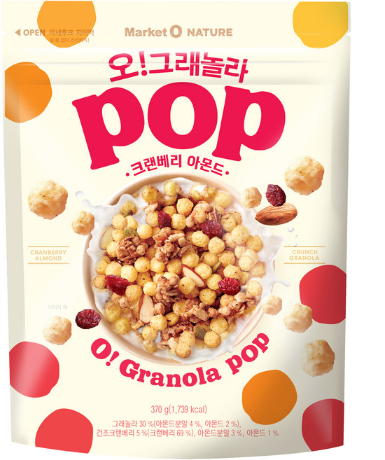 마켓오네이처 오그래놀라 크랜베리 아몬드 시리얼, 370g, 1개