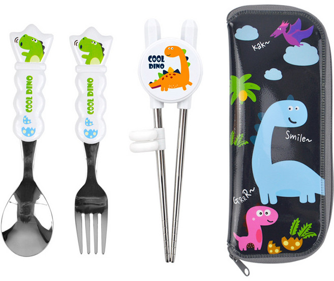 쿨디노 아동용 젓가락 수저포크 세트, 네이비(케이스), 스푼 + 포크 + 교정용젓가락 + 케이스, 1세트