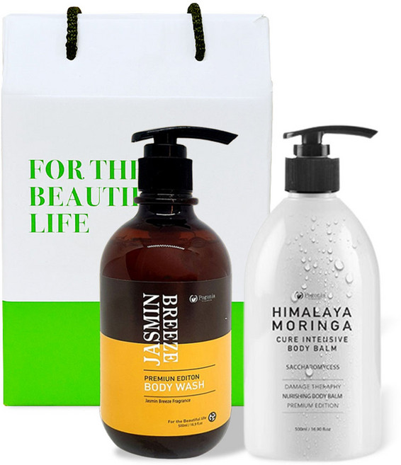 포고니아 히말라야 모링가 자스민 바디워시 500ml + 큐어 인텐시브 바디 밤 로션 500ml 선물세트, 1세트