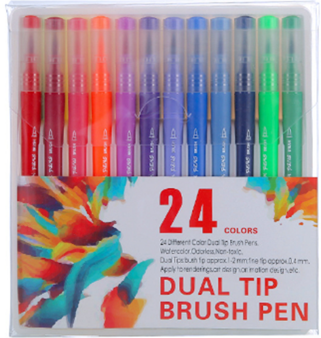 오션마리나 부드러운 양면 마카 팬붓, 24색, 1세트