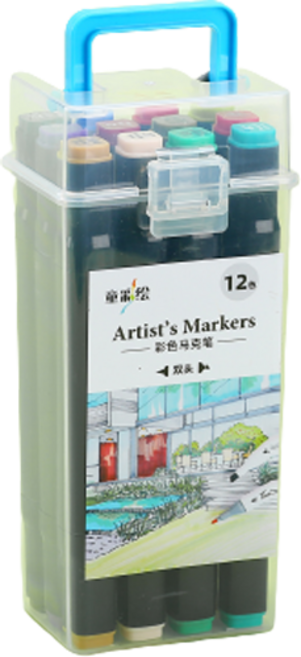 오션마리나 수채화 유성 마카펜 블랙막대, 12색, 1세트