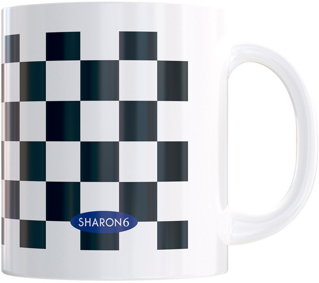 SHARON6 設計印花馬克杯 330ml, 1個, 棋盤格紋款