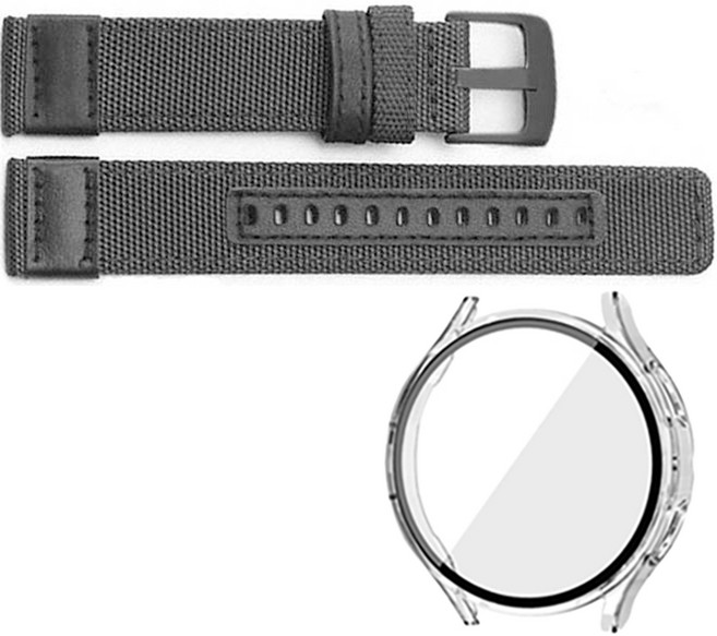 디씨네트워크 스마트워치 아웃도어 밴드 스트랩 20mm + 풀커버 클리어 케이스 세트, 블랙(스트랩), 투명(케이스), 1개