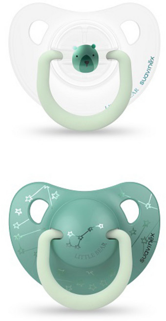 스와비넥스 데이앤나이트 야광 쪽쪽이 실리콘 2p, 그린 베어, 2개, 1단계(0~6개월)