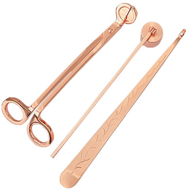 오렌스 아로마 테라피 캔들 윅트리머 심지 가위 3종 세트, 로즈골드, 1세트