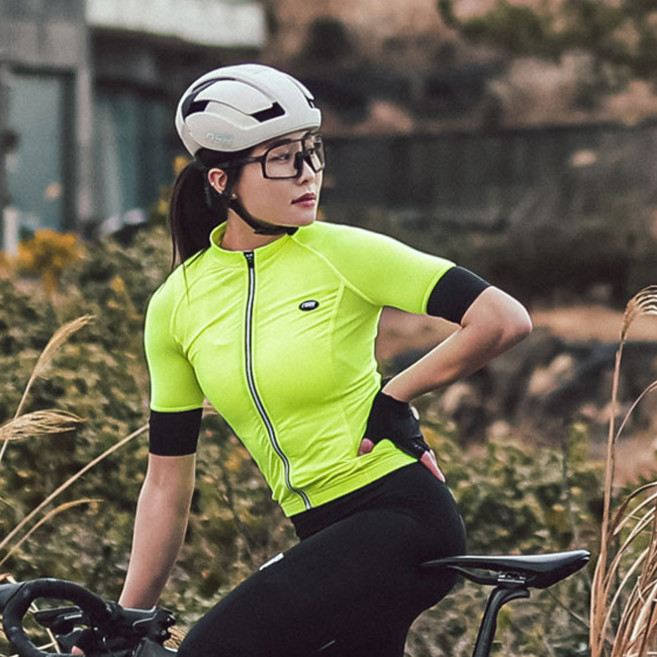 NSR 여성용 플래시 하이 비즈 반팔 자전거 저지