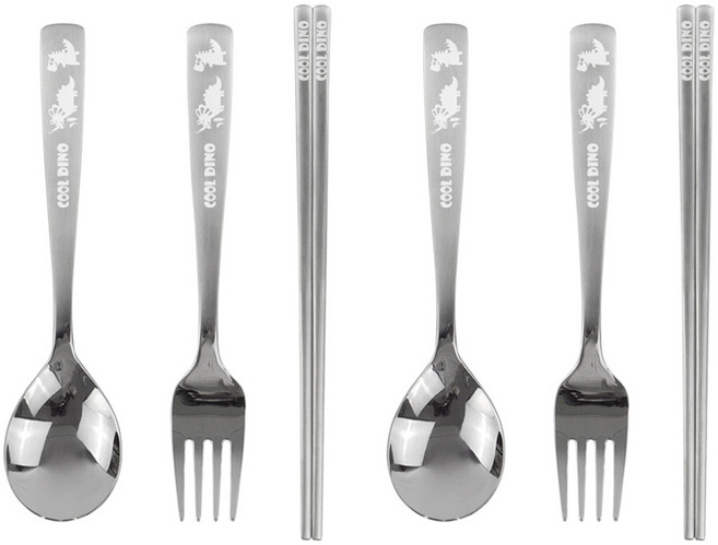 아동용 쿨디노 베이직 스푼 포크 젓가락 세트, 스푼 2p + 포크 2p + 젓가락 2p, 1세트