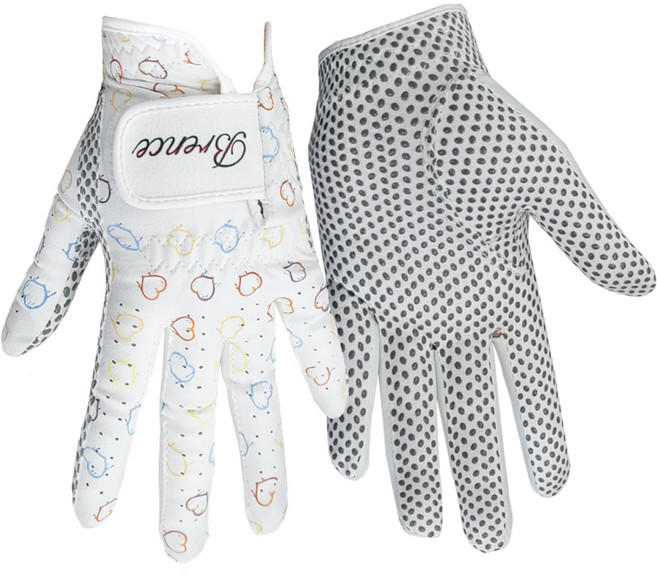 브렌스 여성용 하트패턴 실리콘 골프장갑 양손용, 화이트, 1세트