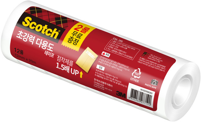 쓰리엠 스카치 초강력 다용도 테이프 리필 12mm x 20m 12롤, 1개, 투명