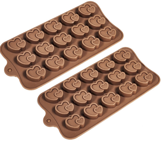 더블하트 실리콘몰드 미니 15구, 브라운, 2개