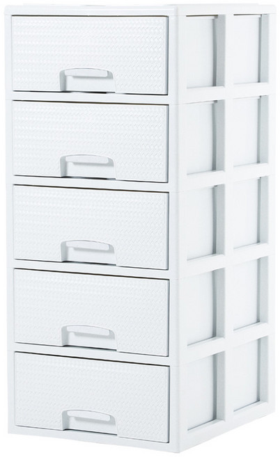 베이직 라탄 대용량 플라스틱 서랍장, 화이트, 5개