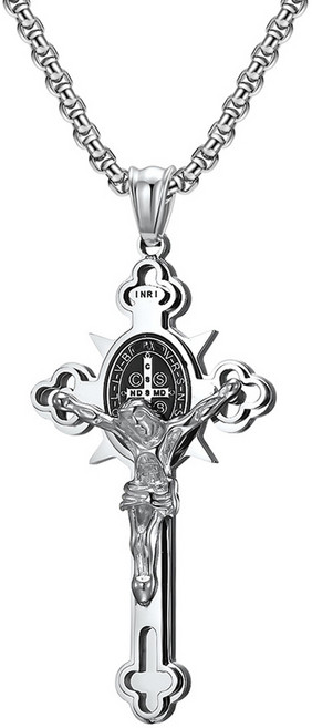 그리스도 예수 십자가 천주교 체인 + PL001 3mm x 60 cm 목걸이, 스틸, 1개