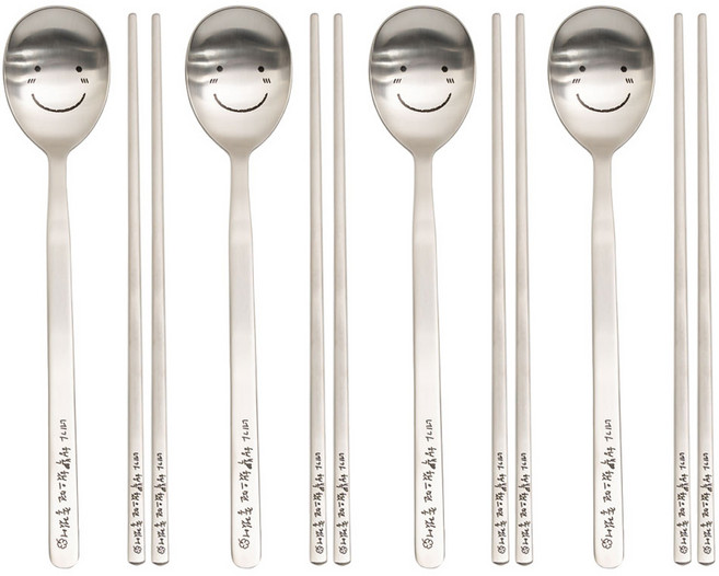 라온누리 해피바이러스 성인 일자형 수저 세트, 스마일, 숟가락 4p + 젓가락 4p, 4세트