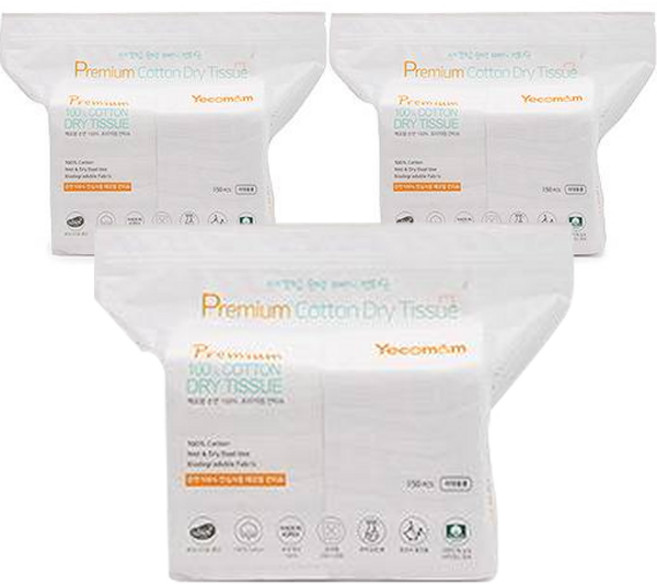 예꼬맘 시그니처 순면 아기 건티슈, 60g, 150매, 3개