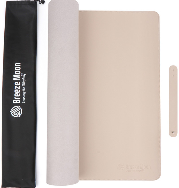 브리즈문 캠핑 가죽 테이블 보호 매트 + 고정 스트랩 + 파우치, 크림베이지