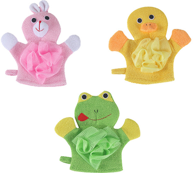 조이멀티 여아용 버블 애니멀캐릭터 유아 목욕장갑, 랜덤발송, 3개