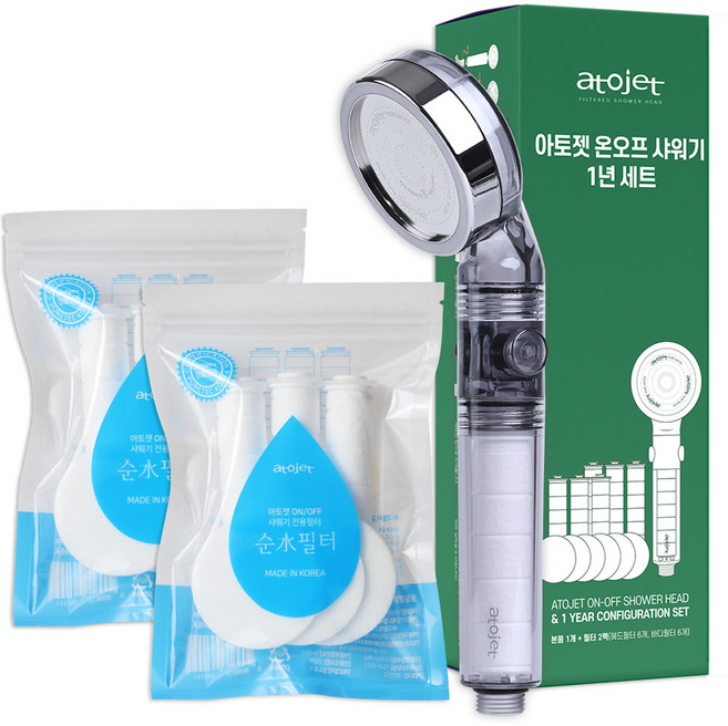 아토젯 온오프 샤워기 + 헤드필터 6p + 바디필터 6p, 1개, 블랙