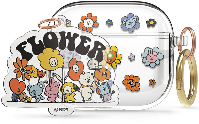 엘라고 BT21 플라워 클리어 키링 케이스, 에어팟 3, 가든