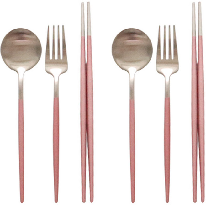 메나르 스텔라 커트러리 2인 세트, 실버핑크, 숟가락 2p + 젓가락 2p + 포크 2p, 1개