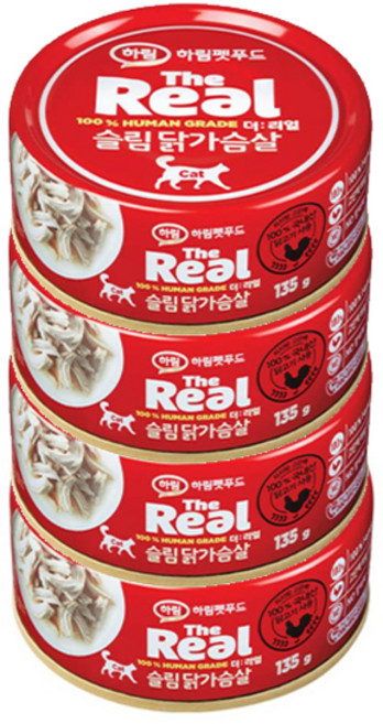 하림펫푸드 고양이 더리얼 슬림 닭가슴살, 135g, 4개