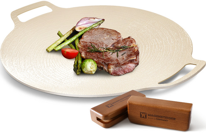 바겐슈타이거 인덕션 세라믹 그리들 아이보리 + 우드핸들 2p, 36cm, 1세트