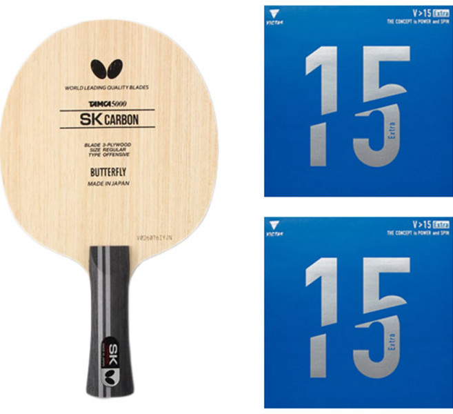 버터플라이 탁구 라켓 SK 카본 FL + 빅타스 V15 엑스트라, 1개