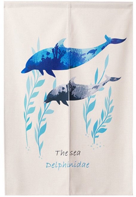 위더홈 심플 워터 블루 도어 커튼