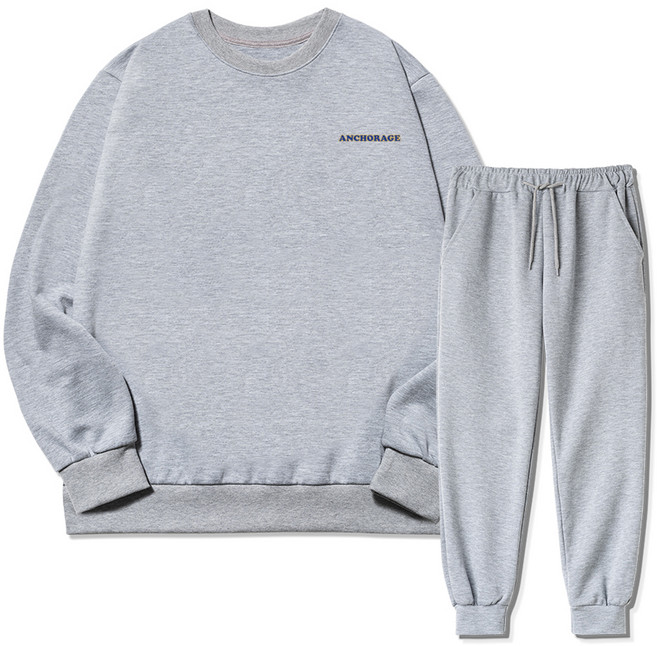 코지레이먼트 남성용 앵커리지 스몰로고 기모 맨투맨 조거 트레이닝 팬츠 세트