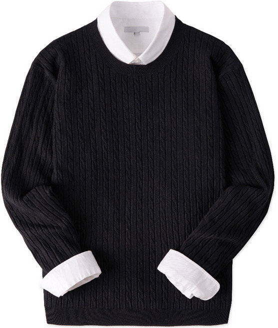 디엘크리 남성용 까슬거림X 꽈배기 캐시 라운드 니트 티셔츠