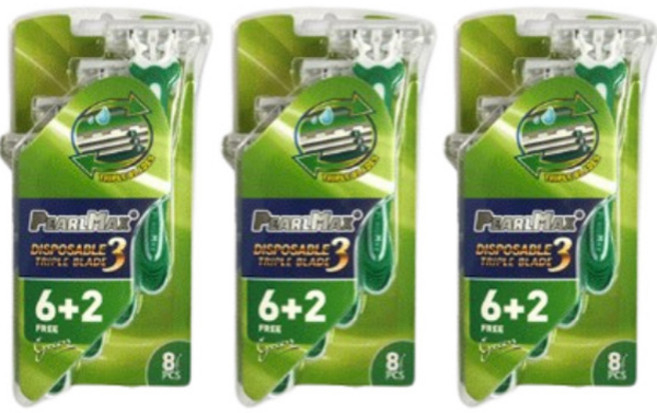 미빌 PearlMax 3단 블레이드 일회용 면도기 그린, 3개, 8개입